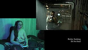 naked brunette with big natural tits plays dead space part 2