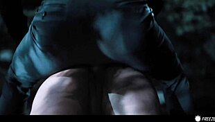 busty chick gets fucked by three dudes in forest