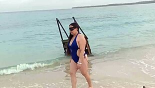 latina wife walks the beach, meets a pervert, and gets fucked without condom, cum inside