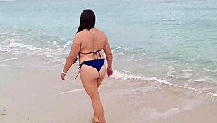 latina wife walks the beach, meets a pervert, and gets fucked without condom, cum inside