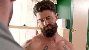 chris damned rams huge cock into bf's mouth, rough bareback blowjob