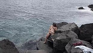 Unexpected Cumshot On Nudist Face At Beach Cuckold Husband Lover Marks Her