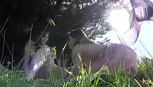 Two Lesbian Beauties Fucking Outdoors with Toys