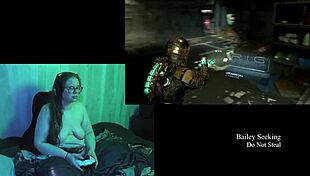naked brunette with big natural tits plays dead space part 2