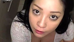 Hey, asian girl with big tits blows monster cock