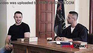 Double penetration action with horny babe Aisha in court