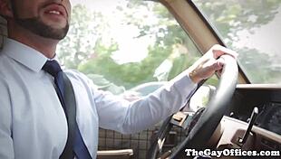 muscular gay boss with tattoo bends over employee for rough assfucking in full movie storyline