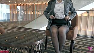 A business trip with a sexy Asian colleague in black stockings sub