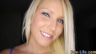 blonde teen guzzles pov blowjob