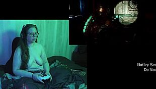 naked brunette with big natural tits plays dead space part 2