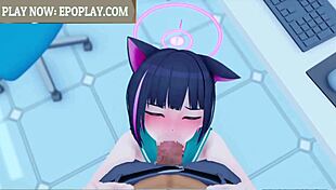 Kyouyama kazusa from blue archive gives sexy blowjob in usa hentai