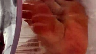 i take off my nylon and take a shower, giving footjob to babe