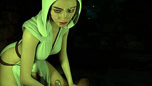 in this 3d hentai, princess leia gives a handjob and gets bukkaked in a star wars game teaser.