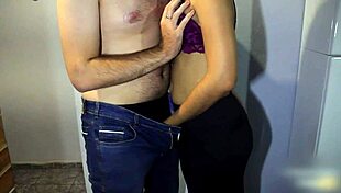 Clothed sex with spandex and tight clothes ends up in a messy affair