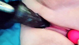 Milky pussy uses toys and machine for cum solo