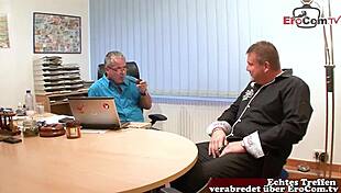 German Curly-Haired Amateur MILF Secretary in Office Interview