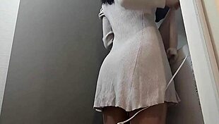 Busty Japanese Girl Masturbates in Changing Room