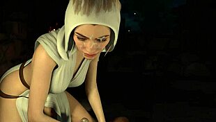 in this 3d hentai, princess leia gives a handjob and gets bukkaked in a star wars game teaser.