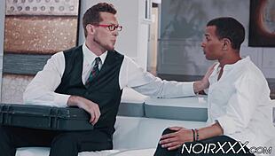 handsome tall businessman anally fucks young hunky black gay guy with big cock