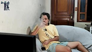 Tanned Young Guy Catches Monster Cock Handjob