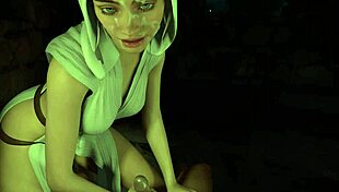 in this 3d hentai, princess leia gives a handjob and gets bukkaked in a star wars game teaser.