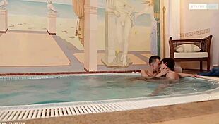 Twinks engaging in bareback orgy sex in group scene four