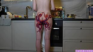 my naked housewife with octopus tattoo on ass cooks dinner and ignores me
