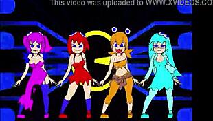 Horny Pacman ghost girls dance seductively in anime hentai phases