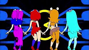 Horny Pacman ghost girls dance seductively in anime hentai phases