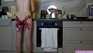 my naked housewife with octopus tattoo on ass cooks dinner and ignores me