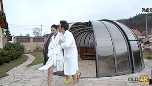 Old4K Skinny Pornstar Strips Down for Drilling by Older Russian Partner