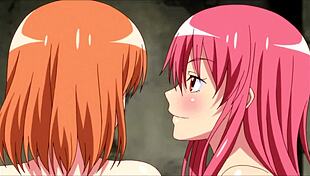 Yachika and Mia share lesbian kisses and fingering in hentai scene