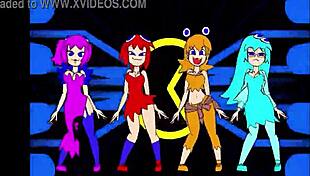 Horny Pacman ghost girls dance seductively in anime hentai phases