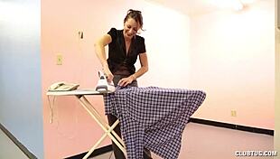 Hot housewife gives home handjob to big cock.