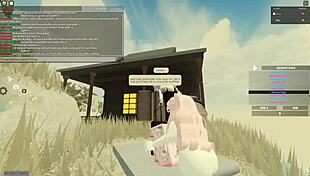 Big tits bouncing while being fucked in doggy style in Roblox game