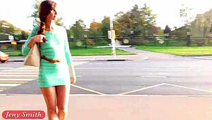 Beautiful Jeny Smith in transparent dress, flashing her charms
