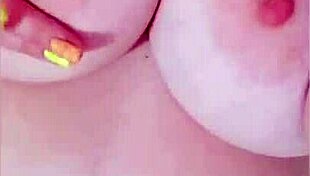 Young maid with big natural tits films close-up orgasm video to impress boss for raise