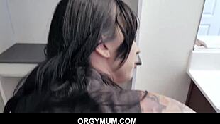 Stepson helps his stepmother get pregnant in the bathroom