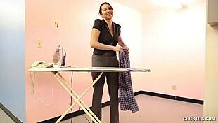 Hot housewife gives home handjob to big cock.