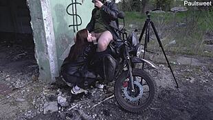 Hot milf obsesses over motorcycles and huge cocks in public