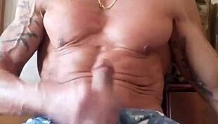 I jerk my big cock to a beautiful ejaculation while masturbating outdoors