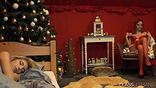 young woman enjoys christmas massage with lesbian friend