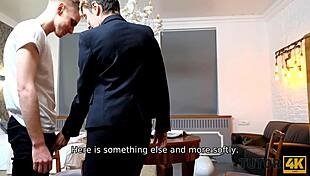 Mature tutor without glasses gets seduced by disciple in stockings and doggystyle