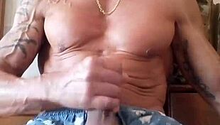 I jerk my big cock to a beautiful ejaculation while masturbating outdoors