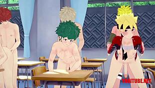 Yaoi mega orgy featuring naruto, deku, bakugou, sieg, shirou, luffy, zoro, inosuke in gay hentai!