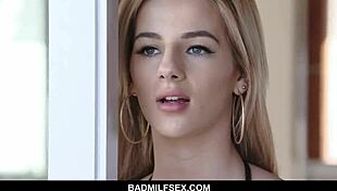 hot step-mom teaches sucking cock in threesome action