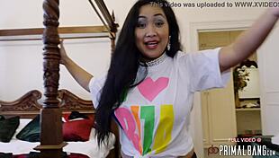 Booty popping brunette slut strips in lingerie and gets ass fucked!