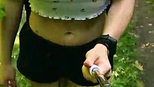 Public Erotica with Anna Mole Showing Gorgeous Small Breasts in Nature. Short Shorts and T-Shirt Turn Heads Outdoors!