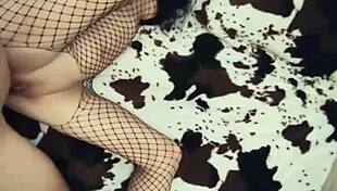 milf wife in fishnet lingerie getting anal stretched by big cock