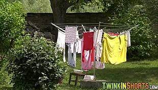 Joel Vargas Massages Twink's Oiled Cock Outdoors.